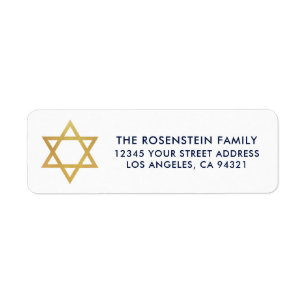 Pub Mitzvah och Bat mitzvah Blå Guld Adress Returadress Etikett