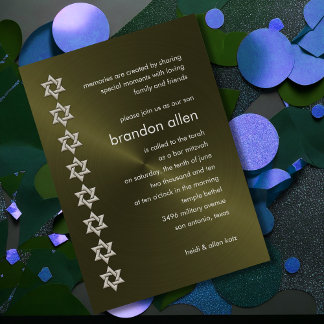 Pub Mitzvah Olive Sheen Silver Stars of David Inbjudningar