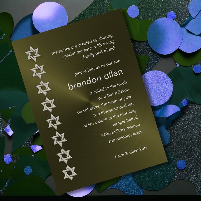 Pub Mitzvah Olive Sheen Silver Stars of David Inbjudningar (Skapare uppladdad)