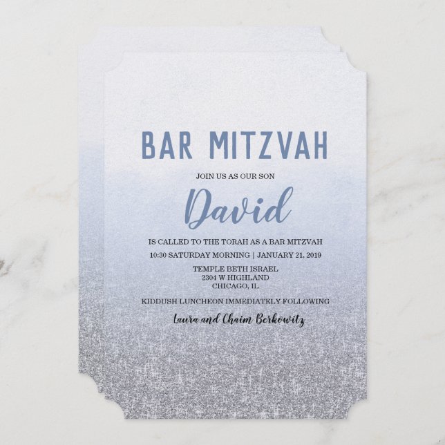 Pub Mitzvah Ombre Blue-inbjudan Inbjudningar (Fram/baksida)