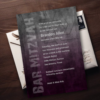 Pub Mitzvah Ombre Grunge Plum Inbjudningar
