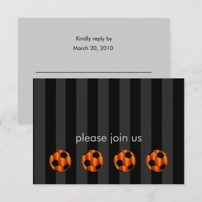 Pub Mitzvah Orange och Black Soccer Ball Inbjudningar (Fram/baksida)
