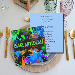 Pub Mitzvah, Paint Splatter, bjudande till partiup Inbjudningar
