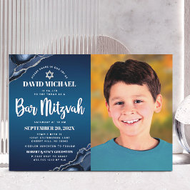 Pub Mitzvah Photo Navy Blue Ombre Agate-skript Inbjudningar
