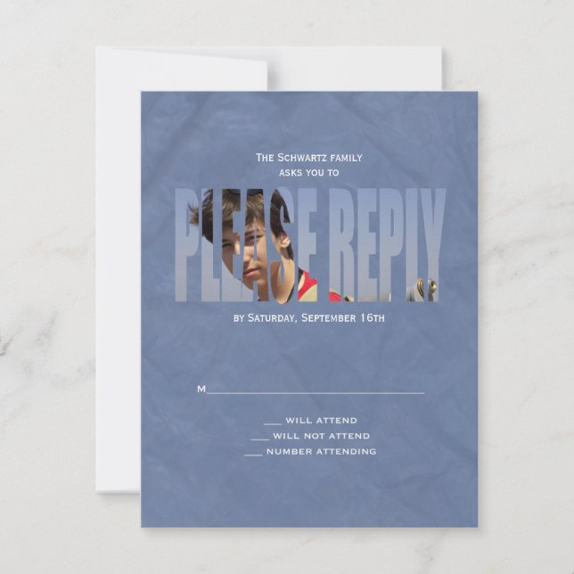 Pub Mitzvah Photo OSA Reply Card i Blue (Framsida)