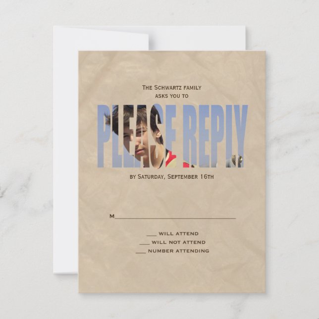 Pub Mitzvah Photo OSA Reply Card i Tan Kort (Framsida)