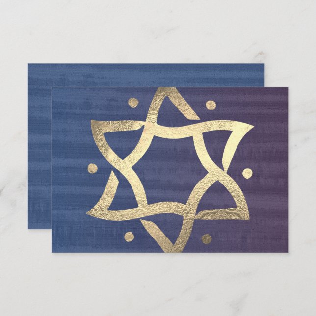 Pub Mitzvah Plum och Blue Wooden Guld Star OSA (Fram/baksida)