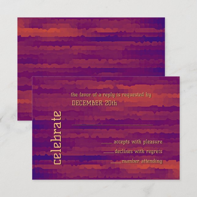 Pub Mitzvah Plum och Orange Techno Streaks OSA Inbjudningar (Fram/baksida)