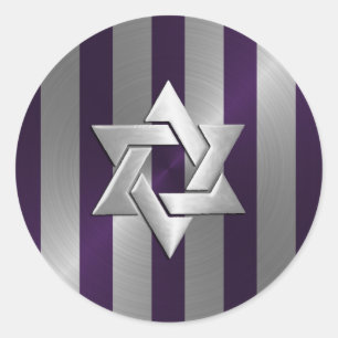 Pub Mitzvah Plum och Silver Rand Stjärna David Runt Klistermärke