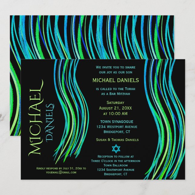 Pub Mitzvah Prayer Shawl Bright Neon Grönt Inbjudningar (Fram/baksida)