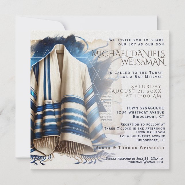 Pub Mitzvah Prayer Shawl Rulla Inbjudningar (Framsida)