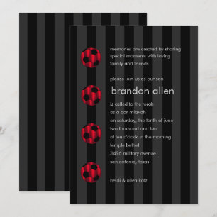 Pub Mitzvah Red and Black Soccer Ball Inbjudningar