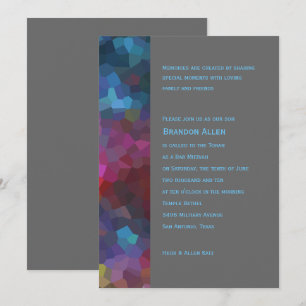 Pub Mitzvah Red Lila Blue Grått Abstract Design Inbjudningar