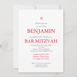 Pub Mitzvah Red Mönster Star of David Jewish Inbjudningar