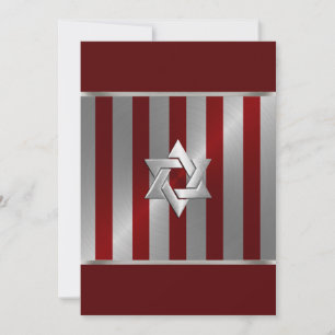 Pub Mitzvah Red och Silver Rand David-stjärnan Inbjudningar