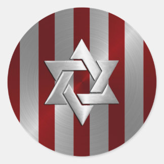 Pub Mitzvah Red och Silver Rand David-stjärnan Runt Klistermärke