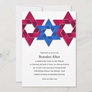 Pub Mitzvah Rött vitt blått Star of David Inbjudningar