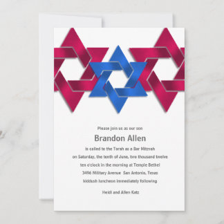 Pub Mitzvah Rött vitt blått Star of David Inbjudningar