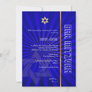 Pub Mitzvah/royal blue/guld Inbjudningar