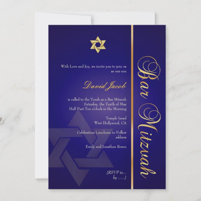 Pub Mitzvah/royal blue/guld Inbjudningar (Framsida)
