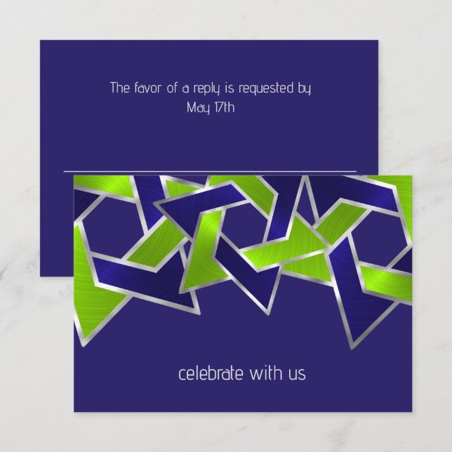 Pub Mitzvah Silver Blue Lime Green Star of David Inbjudningar (Fram/baksida)