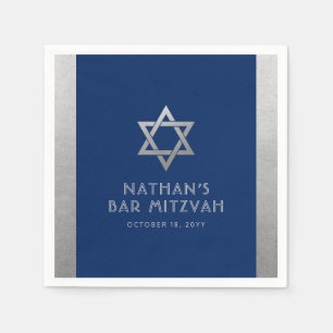 Pub Mitzvah Silver Blue Modern Simple Personlig Pappersservett
