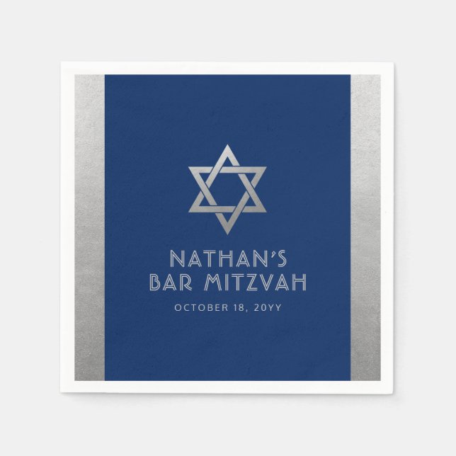 Pub Mitzvah Silver Blue Modern Simple Personlig Pappersservett (Framsidan)