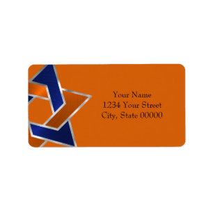 Pub Mitzvah Silver Blue Orange Star av David-etike Adressetikett
