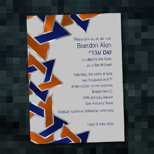 Pub Mitzvah Silver Blue Orange Star of David Inbjudningar