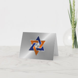 Pub Mitzvah Silver Blue Orange Star of David Kort