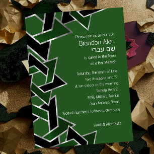 Pub Mitzvah Silver Grönt David-stjärnan, Black Sta Inbjudningar