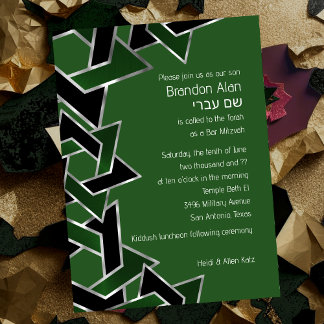 Pub Mitzvah Silver Grönt David-stjärnan, Black Sta Inbjudningar
