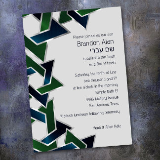 Pub Mitzvah Silver marinblå Grönt David-stjärnan Inbjudningar