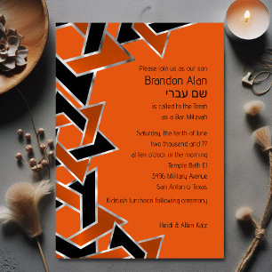 Pub Mitzvah Silver Orange David-stjärnan, Black St Inbjudningar
