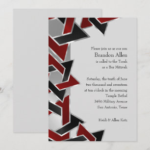 Pub Mitzvah Silver Red Black Star of David Inbjudningar