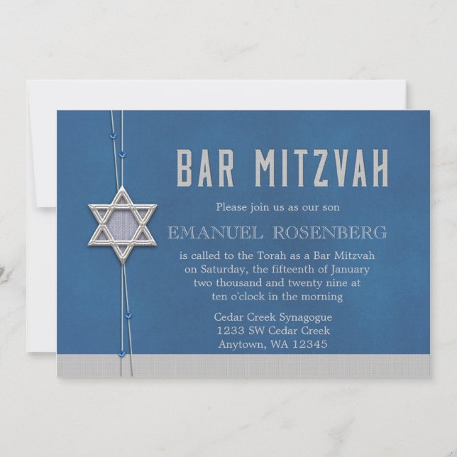 Pub Mitzvah Silver Star Blue Pärlor Inbjudningar (Framsida)