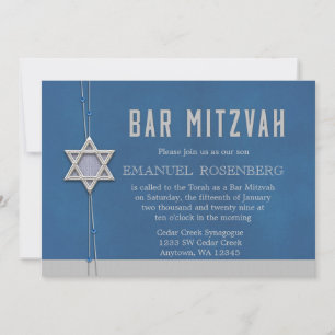 Pub Mitzvah Silver Star Blue Pärlor Inbjudningar