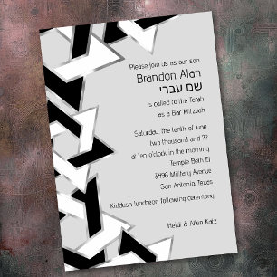 Pub Mitzvah Silver Svartvit David-stjärnan Inbjudningar