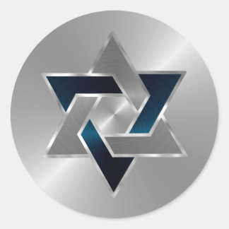 Pub Mitzvah Silver Teal Blue Grått Star of David Runt Klistermärke