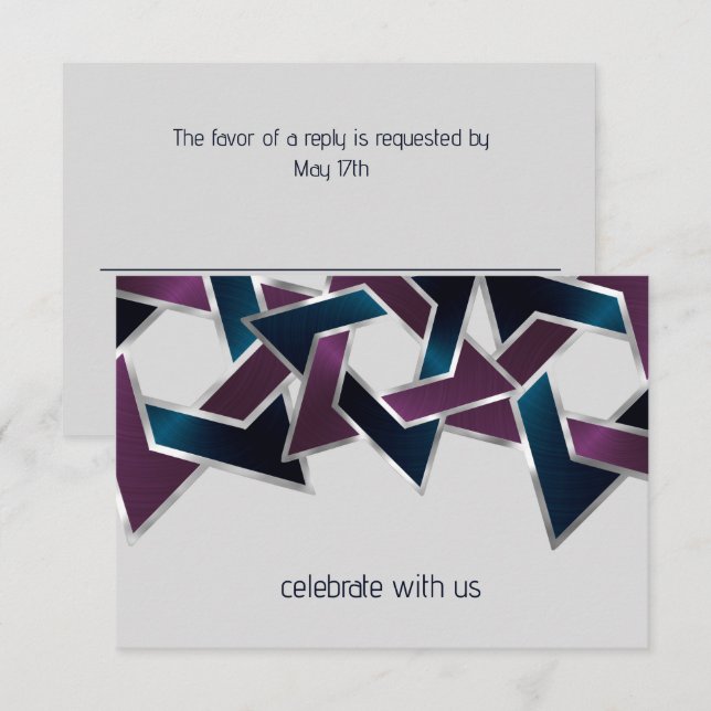 Pub Mitzvah Silver Teal Lila Star of David Inbjudningar (Fram/baksida)