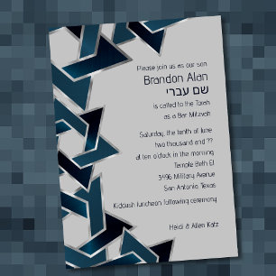 Pub Mitzvah Silver Teal Navy Blue Star of David Da Inbjudningar