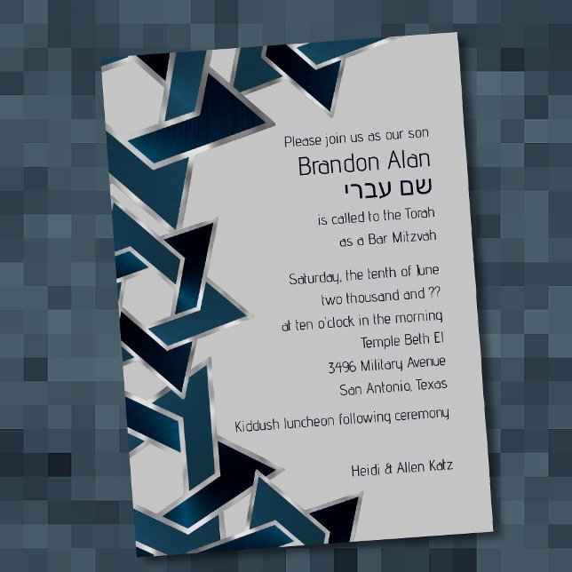 Pub Mitzvah Silver Teal Navy Blue Star of David Da Inbjudningar (Skapare uppladdad)