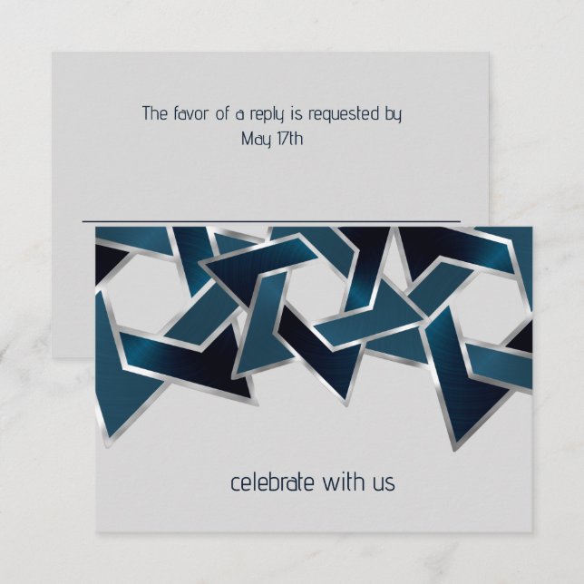 Pub Mitzvah Silver Teal Navy Blue Star of David Da Inbjudningar (Fram/baksida)