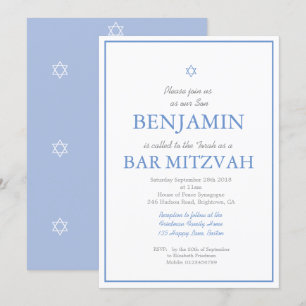 Pub Mitzvah Simple Elegant Star of David Jewish Inbjudningar
