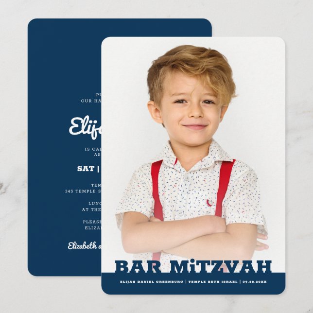 Pub Mitzvah Simple Modern Star of David Photo Inbjudningar (Fram/baksida)