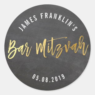 PUB MITZVAH Skriftlig grått chalkboard guld Runt Klistermärke