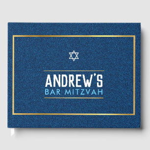 PUB MITZVAH smart fet stil guld denim blue aqua Gästböcker