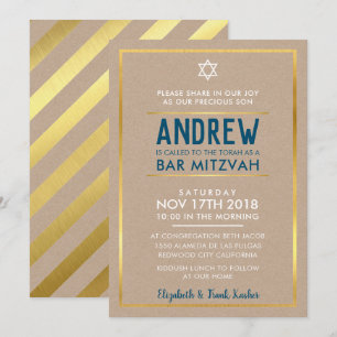 PUB MITZVAH smart fet stil guld kraftblått Inbjudningar