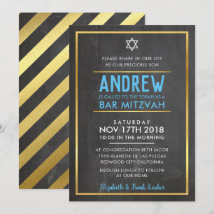 PUB MITZVAH smart fet stil guld-kritblått Inbjudningar