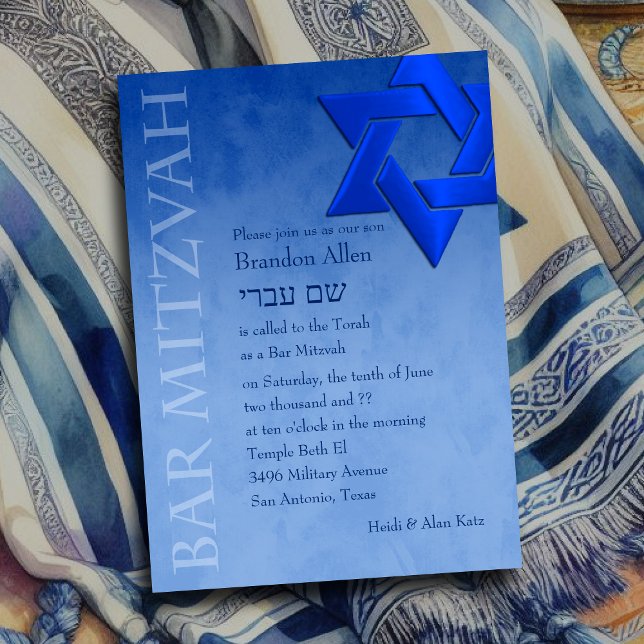 Pub Mitzvah Snyggt David Ombre Blue Star Inbjudningar (Skapare uppladdad)